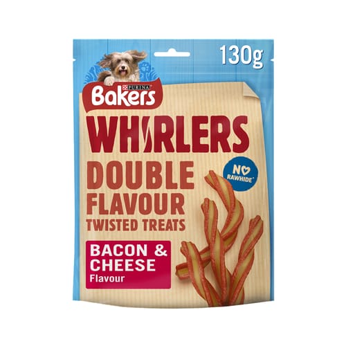 Bakers Whirlers Bacon & Cheese Flavour Dog Treats 6 X 130g | Home Bargains