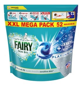 Fairy Non Bio Platinum Extra Stain Removal Pods 52 Washes