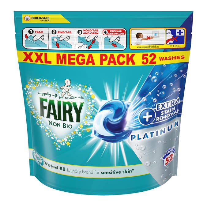 Fairy Non Bio Platinum Extra Stain Removal Pods 52 Washes