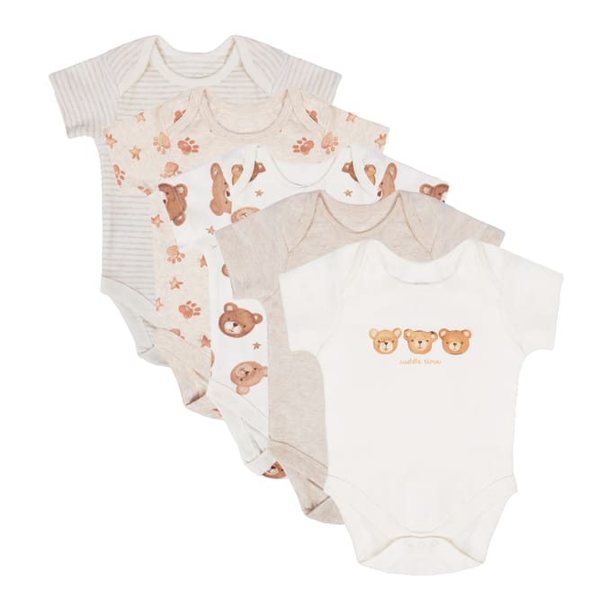 Pure Baby Short Sleeved Beige Bodysuits 5 Pack
