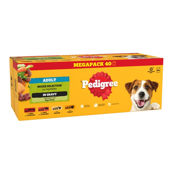 Pedigree Adult Wet Dog Food Mega Pack Pouch 40 x 100g - Mixed in Gravy