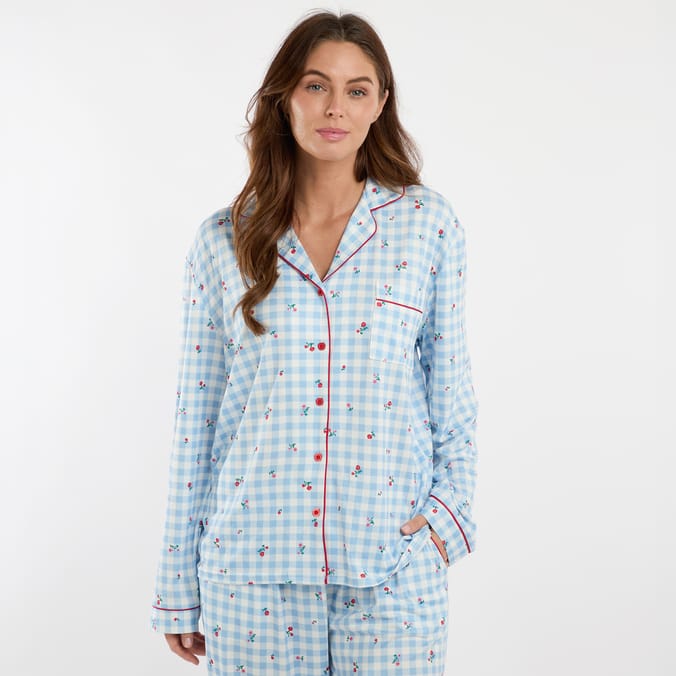 Originals Ladies Blue Checked Floral Pyjamas