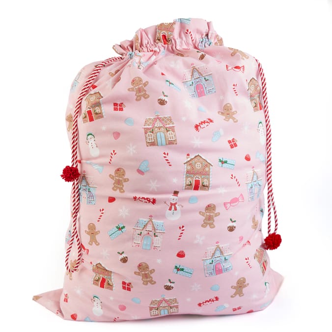 Sleigh Bells Large Canvas Novelty Christmas Sack - Gingerbread