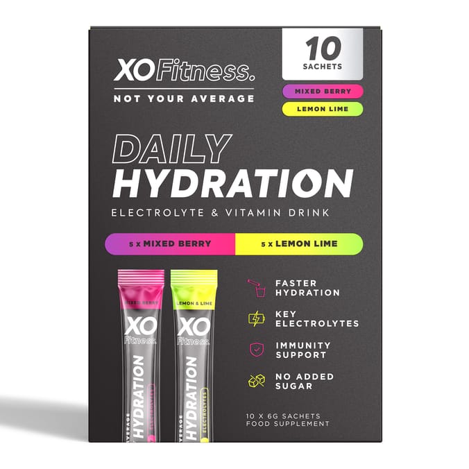 XO Fitness Daily Hydration Electrolyte & Vitamin Drink Sachets 6g x 10 Pack - Mixed Berry/ Lemon Lime