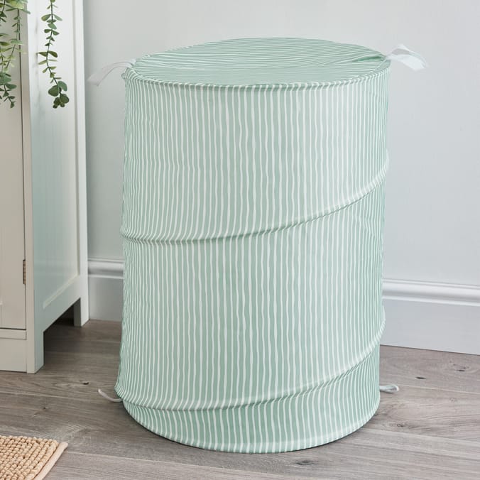 Home Pop-Up Laundry Basket - Light Green Stripes