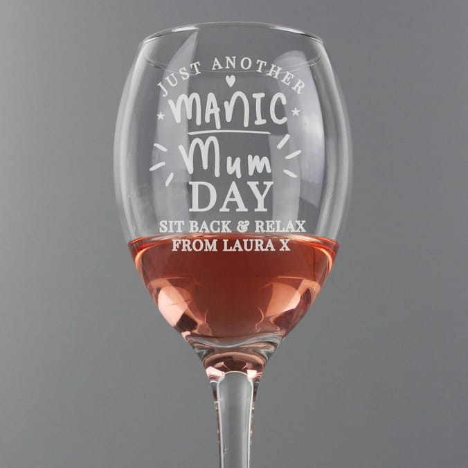 Personalised Manic Mum Day Wine Glass