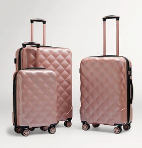 Salisbury Embossed Quilted Shell Suitcase Set Of 3 - Pink