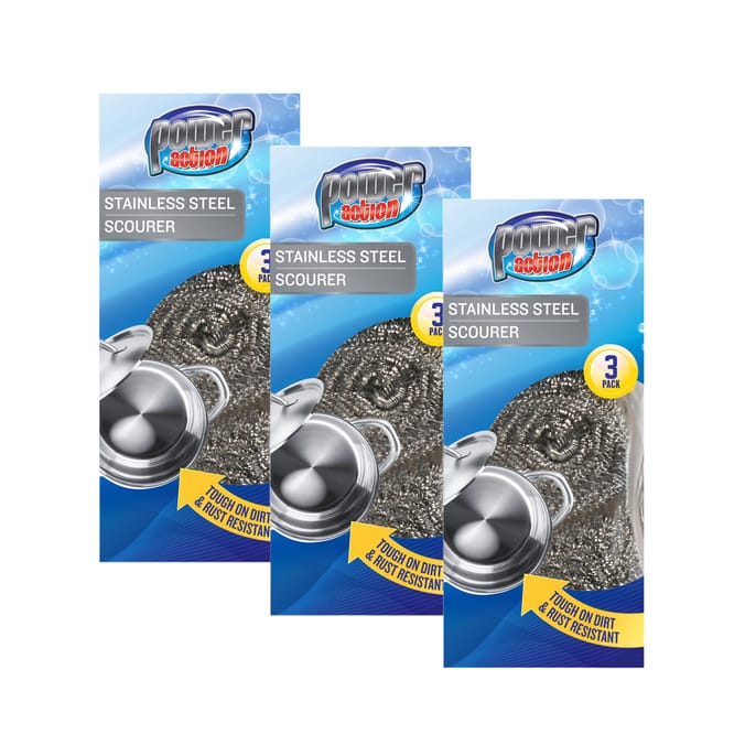 Power Action Stainless Steel Scourer 3 Pack x3