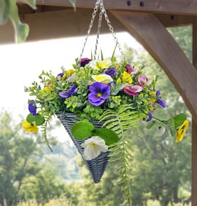 Jardin Artificial Rose Cone Grey Basket - Multicolour