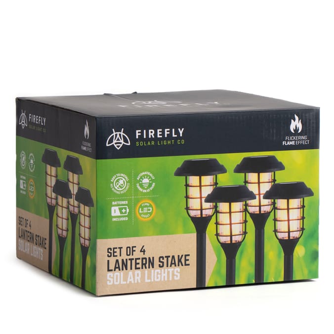 Firefly LED Solar Light Lantern Stake 4 Pack