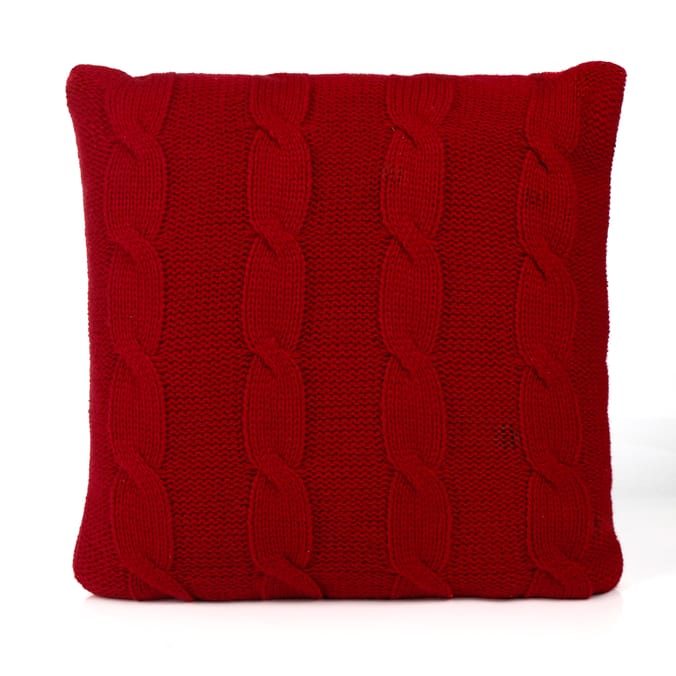 Winter Charm RED Cable Knit Cushion