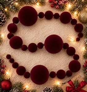 Festive Feeling Flocked Bauble Christmas Garland - Red