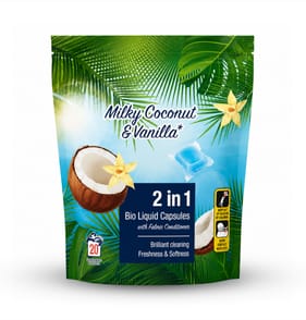 2in1 Bio Liquid Capsules With Fabric Conditioner 20 Washes - Milky Coconut & Vanilla