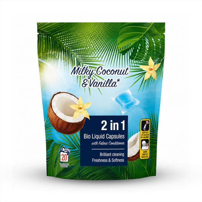2in1 Bio Liquid Capsules With Fabric Conditioner 20 Washes - Milky Coconut & Vanilla