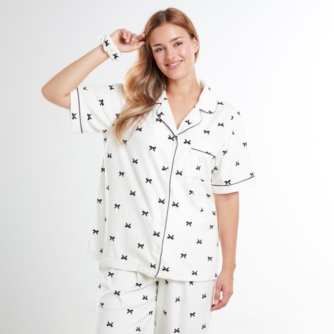 Originals Ladies Button Bow Pyjamas Set with Scrunchy