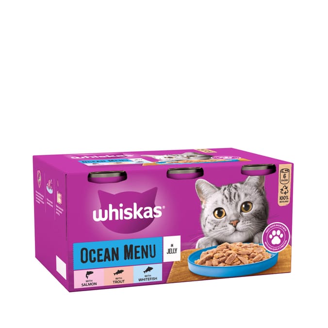 Whiskas Ocean Menu In Jelly 1+ Adult Wet Cat Food Tins 6x400g