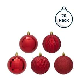 Festive Feeling 8cm Christmas Bauble 20 Pack - Red