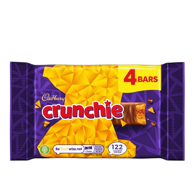 Cadbury Crunchie Chocolate Bar 4 Pack Multipack 104.4g