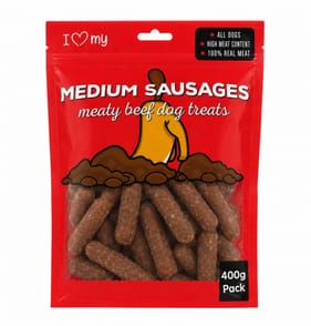 I Love My Pet Medium Sausages Meaty Beef Dog Treats 400g