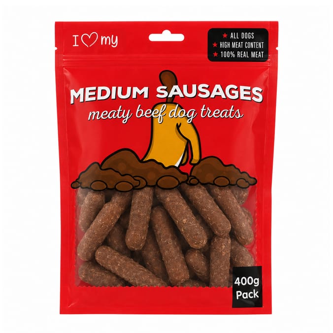 I Love My Pet Medium Sausages Meaty Beef Dog Treats 400g