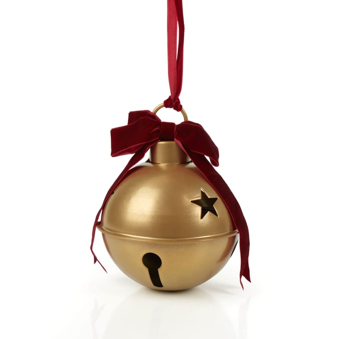 Festive Feeling Alpine Hanging Gold Bell With Velvet Top Bow