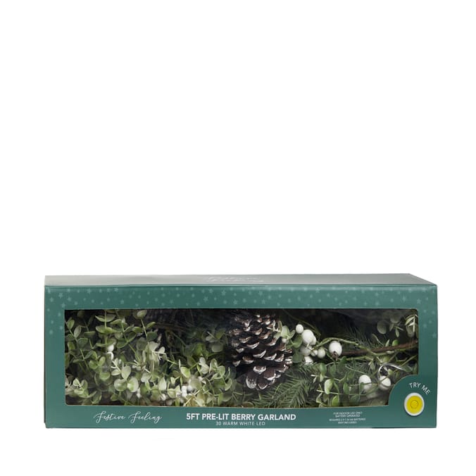 Festive Feeling 5ft Pre-Lit Berry Garland