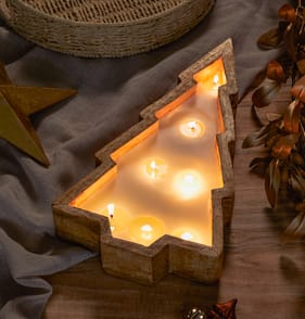 Festive Feeling Wooden Shaped Tree Candle - Balsam & Birch
