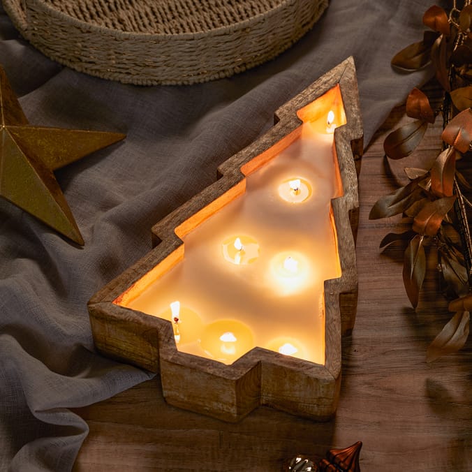 Festive Feeling Wooden Shaped Tree Candle - Balsam & Birch