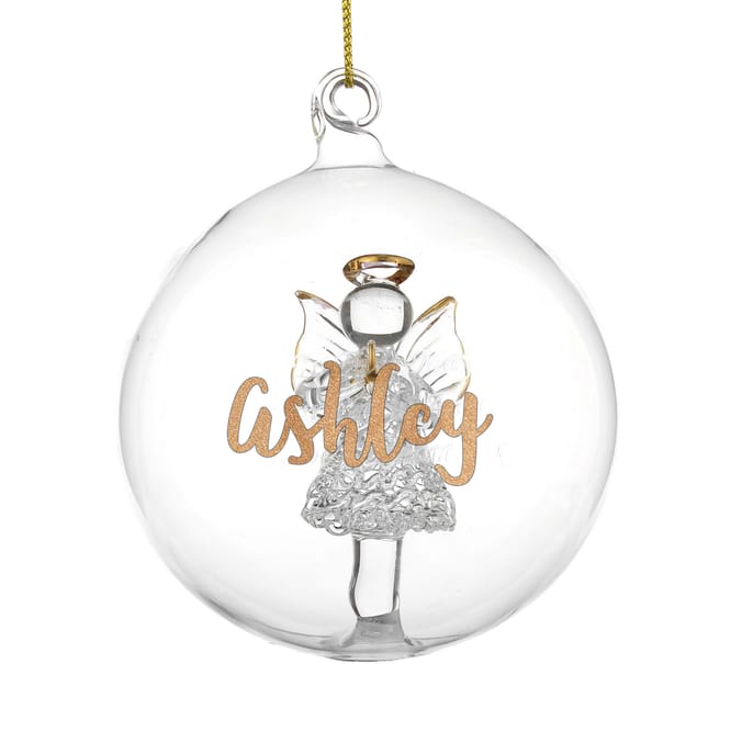 Personalised Gold Glitter Name Only Angel Glass Bauble