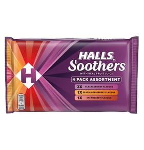 Halls Soothers Assortment with Real Fruit Juice Lozenges Roll 4 Pack 180g