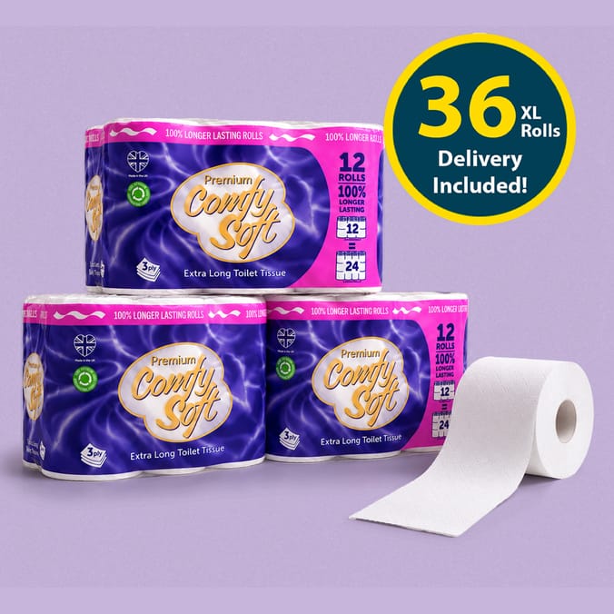 Premium Comfy Soft Extra Long 3 Ply Toilet Tissue 12 Rolls x3