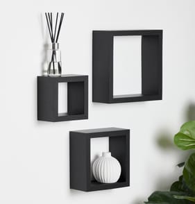 Home Set Of 3 Cube Shelves - Black