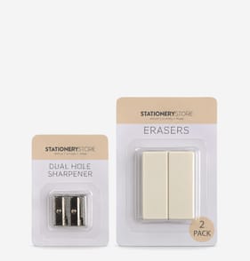 Stationery Store Dual Hole Sharpener & Eraser 2 Pack 