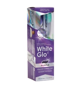 White Glo Daily Care Dental Set Purple Colour Corrector Toothbrush + Toothpaste 160g