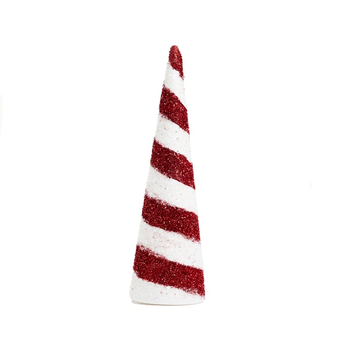 Festive Feeling Tinsel Tree Cone Decoration - Candy Cane