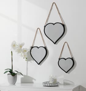 Home Rope Hanging Heart Mirrors (Set of 3) - Black