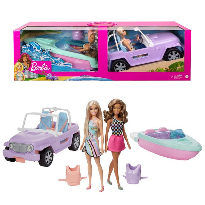 Barbie Fashion Dolls, Boat & SUV Car GXD66
