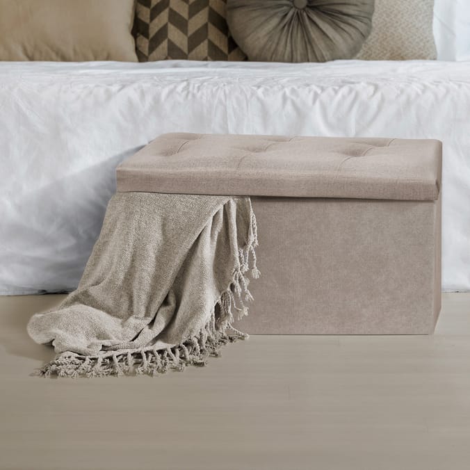 Home Collections Large Poly Linen Ottoman - Beige