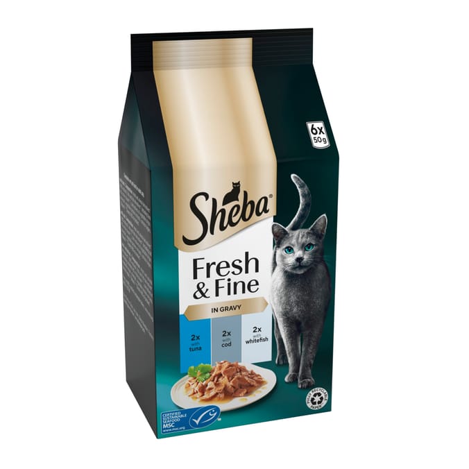 Sheba Fresh & Fine Adult Wet Cat Food 6 x 50g - Tuna and Cod in Gravy Pouches