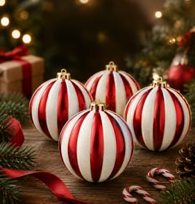 Sleigh Bells 12cm Candy Cane Christmas Baubles 4 Pack - Red