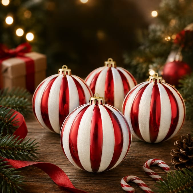  Sleigh Bells 12cm Candy Cane Christmas Baubles 4 Pack