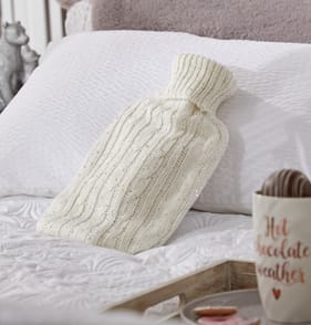 Warm At Heart Knitted Sequin Hot Water Bottle - Cream