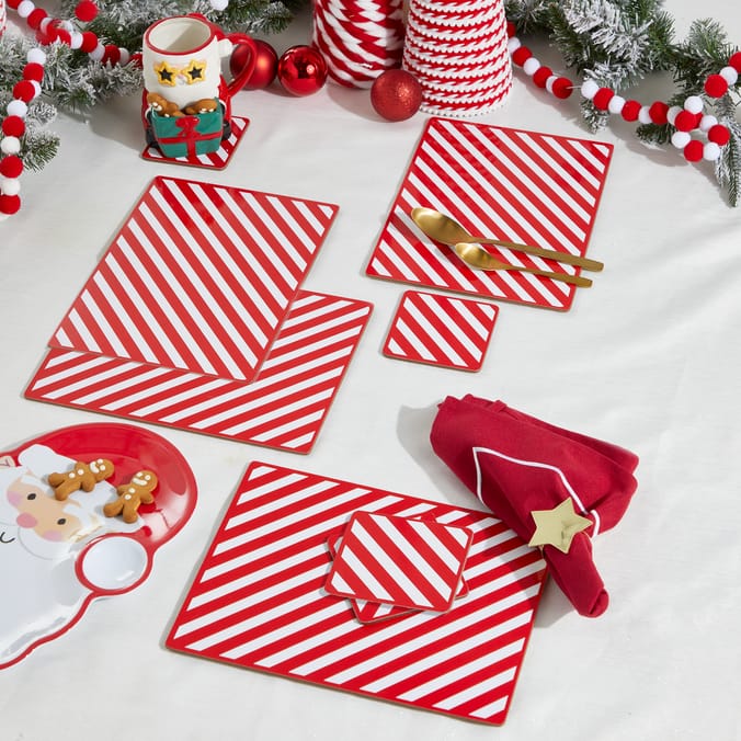 Winter Charm Set Of 4 Placemats & Coasters - Candy Cane
