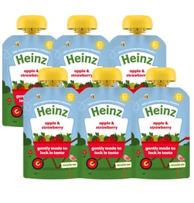 Heinz Apple & Strawberry Baby Food Fruit Puree Pouch 6+ Months 100g x6