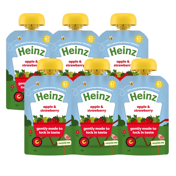 Heinz Apple & Strawberry Baby Food Fruit Puree Pouch 6+ Months 100g x6