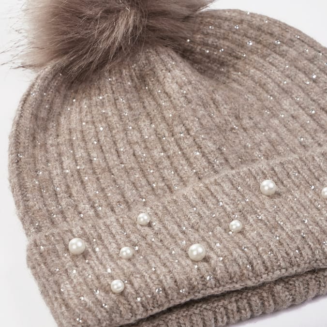 A La Mode Beaded Pom Hat