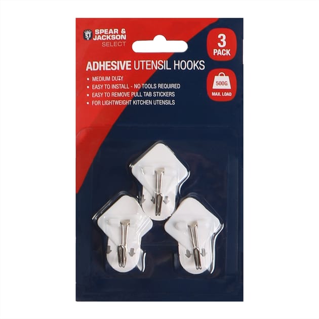 Spear & Jackson Adhesive Utensil Hooks 3 Pack Home Bargains