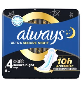 Always Ultra Sanitary Towels Secure Night With Wings 8 Pads