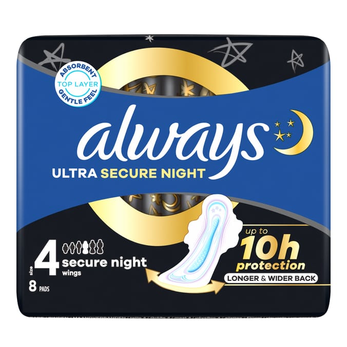 Always Ultra Sanitary Towels Secure Night With Wings 8 Pads