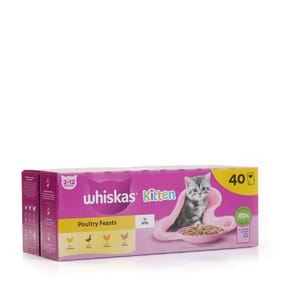 Whiskas Kitten Poultry Feasts Wet Cat Food Pouches in Jelly 40 x 85g
